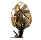 Blomsterknopp av munnblåst glass med øyenstikker av metall, klypefeste. thumbnail
