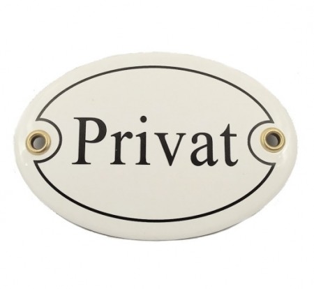 Emaljeskilt ovalt - privat 10,5 x 7 cm