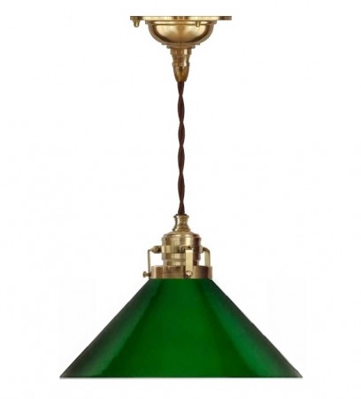 Skomakerlampe med høy grønn skjerm