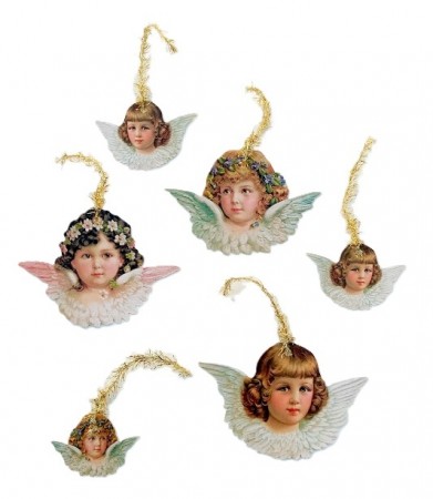 Glansbilder med glitteroppheng - engleansikter, 6 pk