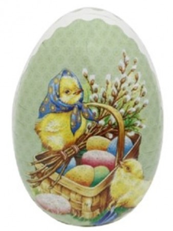 Påskeegg papp med kyllingmotiv grønn - 15 cm