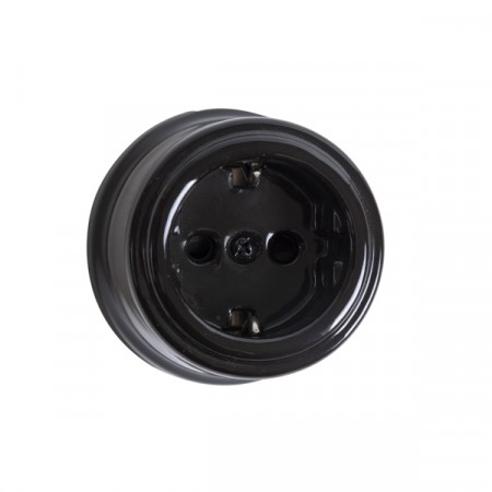 Stikkontakt rund, helstøpt i svart porselen nr 1