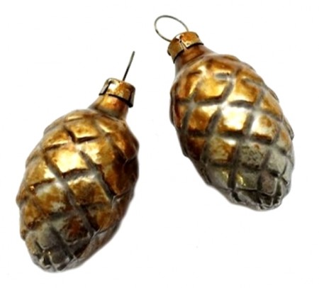 Sølv / brun kongle av glass - 2 pk