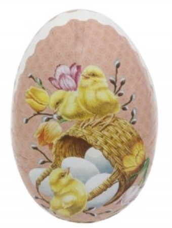 Påskeegg papp med kyllingmotiv rosa - 15 cm