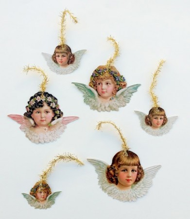 Glansbilder med glitteroppheng - engleansikter, 6 pk