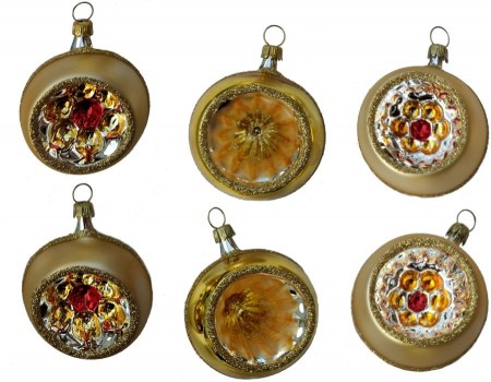 Juletrekuler med reflektor, gull - 6 pk