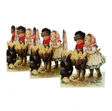 Papirremse påske med barn og kyllinger 60 cm