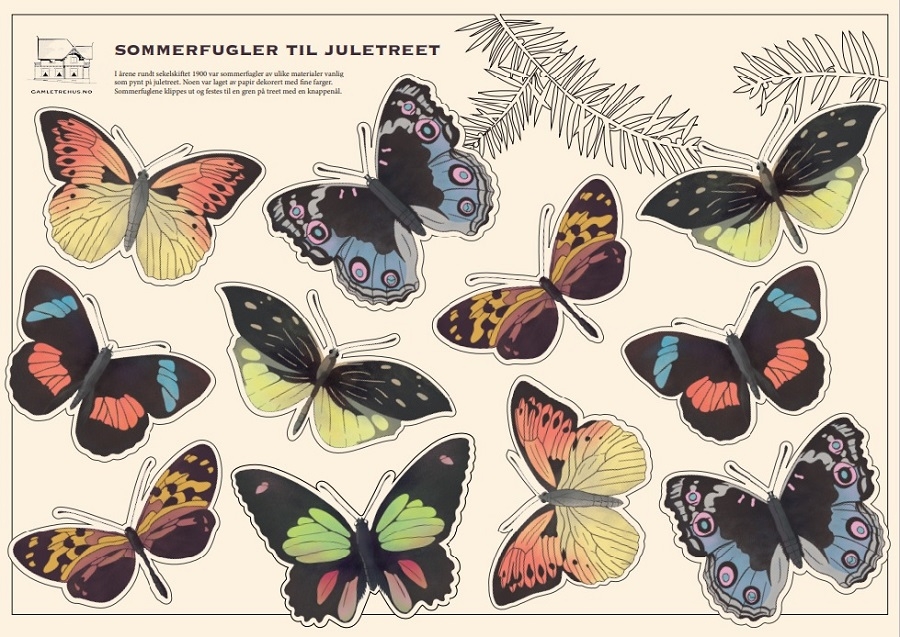 Vakre papirsommerfugler til juletreet.