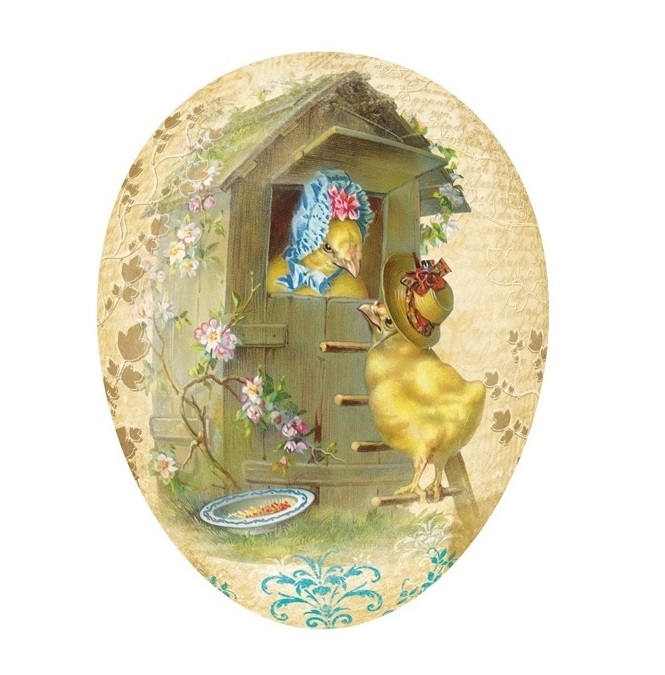 Gammeldags påskeegg med nostalgisk motiv.