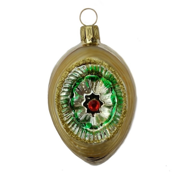 Dekorativ oval glasskule til juletreet.