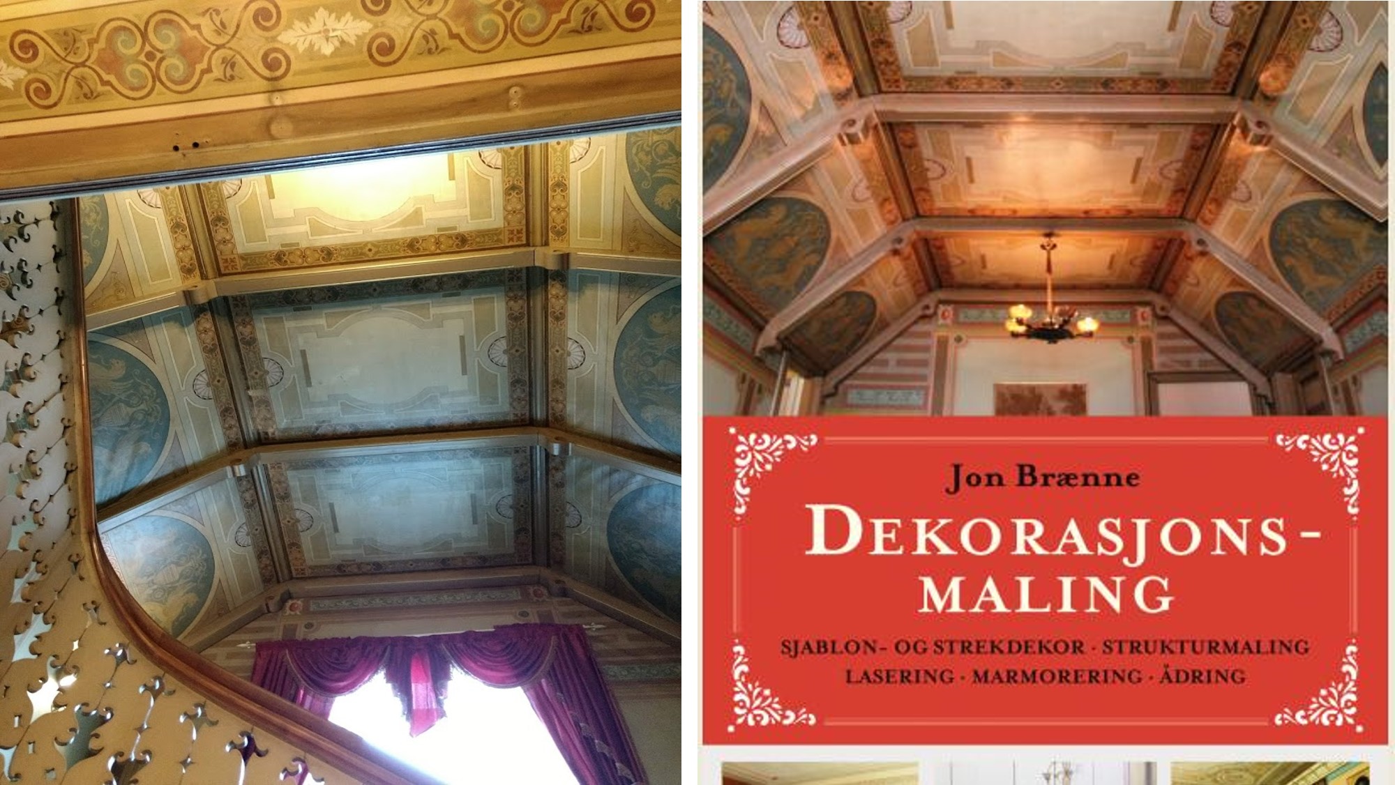 Dekorasjonsmaling, bok av Jon Brænne, hallen i Villa Bergfall pryder omslaget